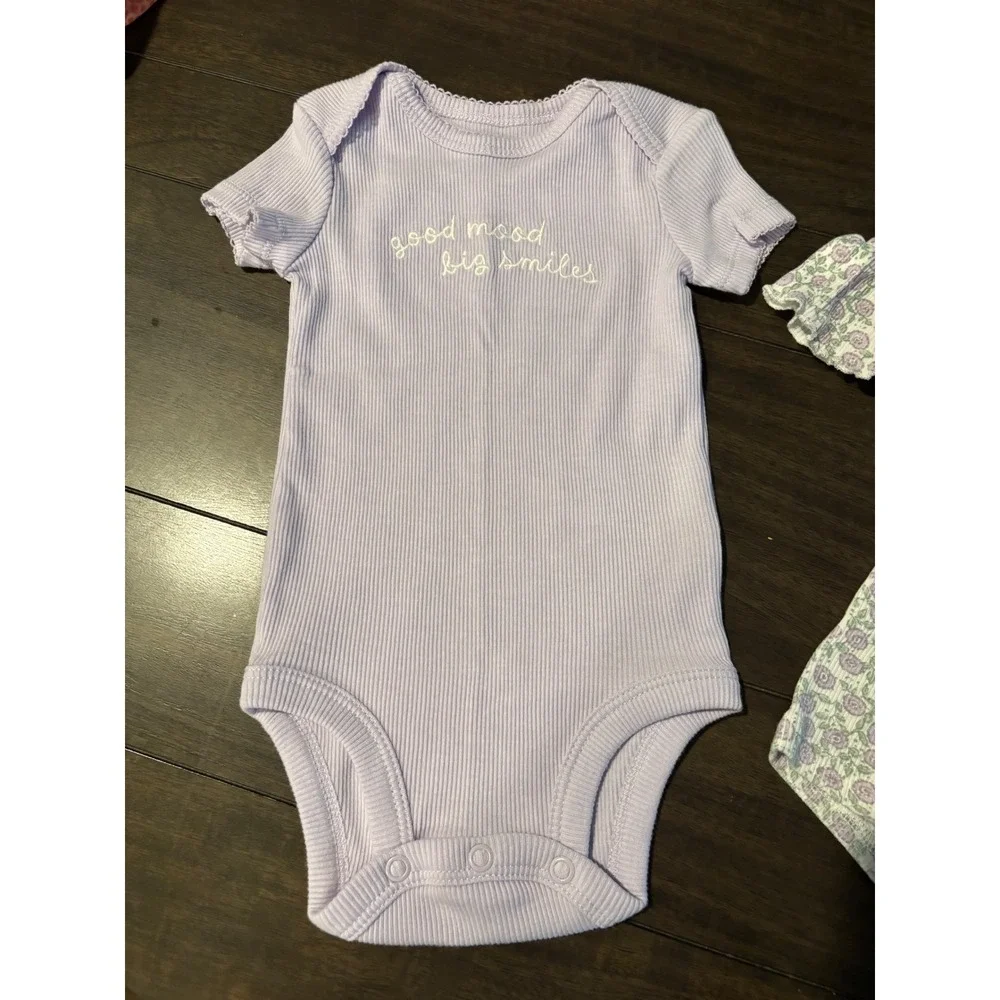Carters Child of Mine Baby Girls 3 Piece Set Purple Floral Bodysuit 0-3 Months